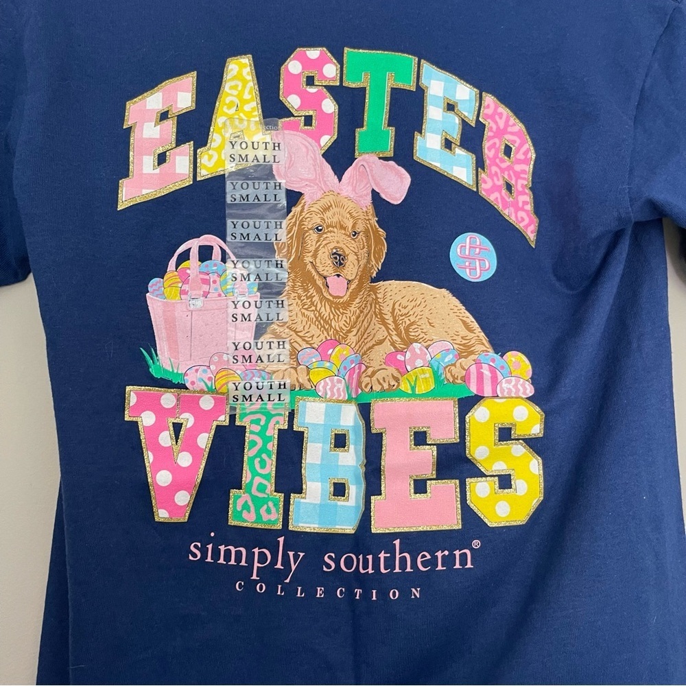 Simply Southern Navy Tee with Colorful Bunny Row - Picture 3 of 5